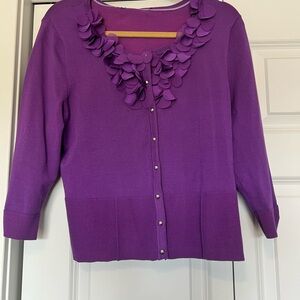 White House Black Market Purple Women's Sweater with Embellished Neckline